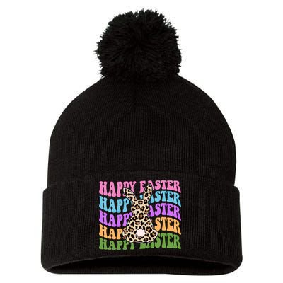 Happy Easter Cheetah Bunny Colorful Retro Pom Pom 12in Knit Beanie