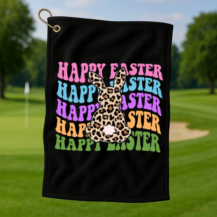 Happy Easter Cheetah Bunny Colorful Retro Golf Towel