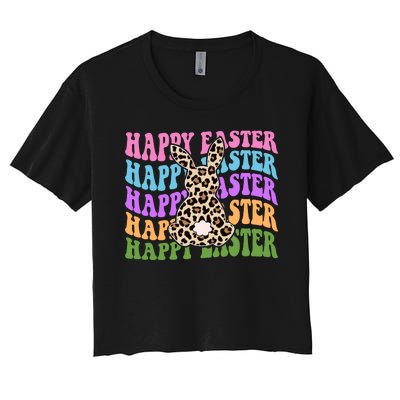 Happy Easter Cheetah Bunny Colorful Retro Women's Crop Top Tee