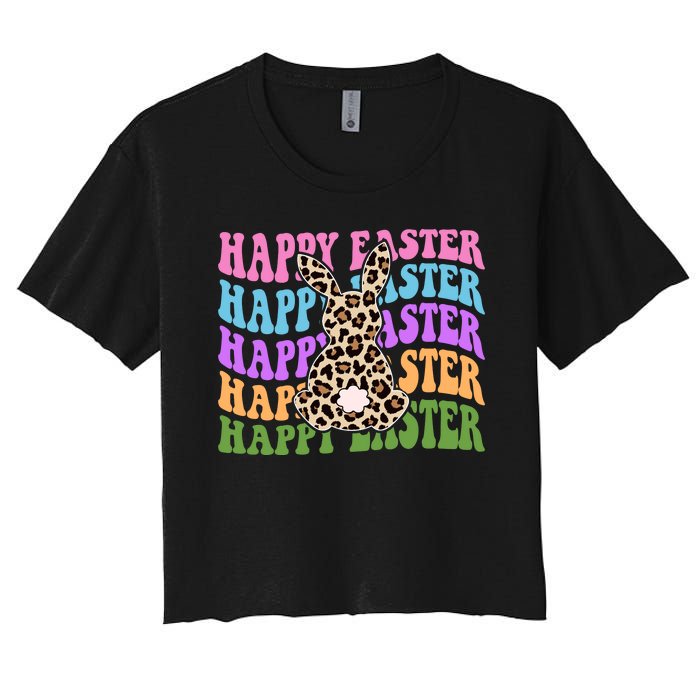 Happy Easter Cheetah Bunny Colorful Retro Women's Crop Top Tee