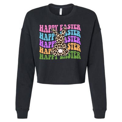 Happy Easter Cheetah Bunny Colorful Retro Cropped Pullover Crew
