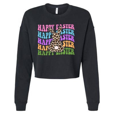 Happy Easter Cheetah Bunny Colorful Retro Cropped Pullover Crew