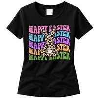 Happy Easter Cheetah Bunny Colorful Retro Womens T-Shirt