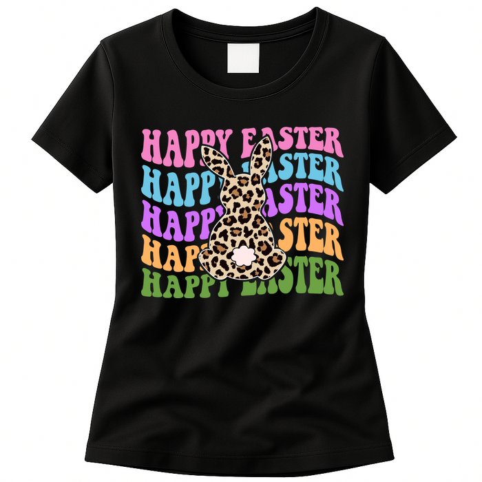 Happy Easter Cheetah Bunny Colorful Retro Womens T-Shirt
