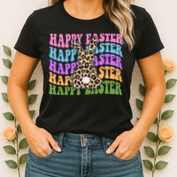 Happy Easter Cheetah Bunny Colorful Retro Womens T-Shirt