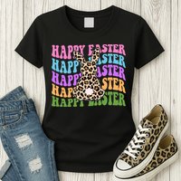 Happy Easter Cheetah Bunny Colorful Retro Womens T-Shirt