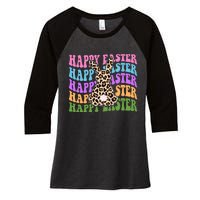 Happy Easter Cheetah Bunny Colorful Retro Women's Tri-Blend 3/4-Sleeve Raglan Shirt