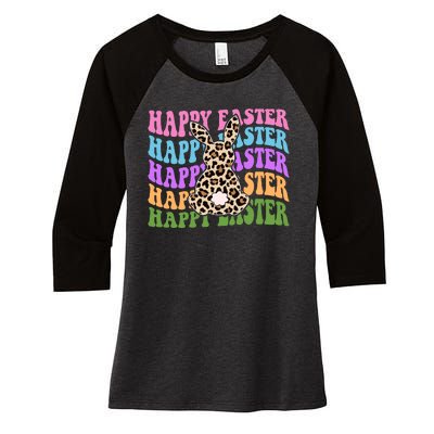 Happy Easter Cheetah Bunny Colorful Retro Women's Tri-Blend 3/4-Sleeve Raglan Shirt