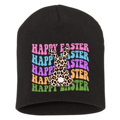 Happy Easter Cheetah Bunny Colorful Retro Short Acrylic Beanie