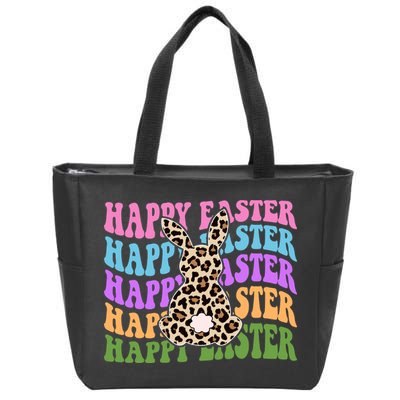 Happy Easter Cheetah Bunny Colorful Retro Zip Tote Bag