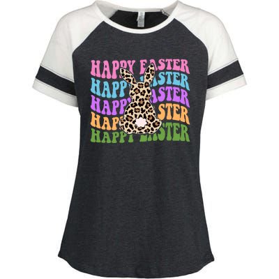 Happy Easter Cheetah Bunny Colorful Retro Enza Ladies Jersey Colorblock Tee