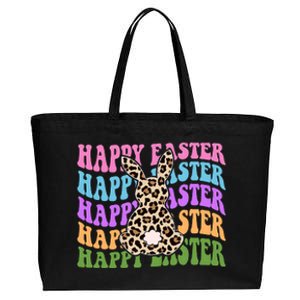 Happy Easter Cheetah Bunny Colorful Retro Cotton Canvas Jumbo Tote