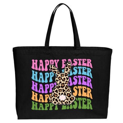 Happy Easter Cheetah Bunny Colorful Retro Cotton Canvas Jumbo Tote