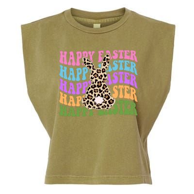 Happy Easter Cheetah Bunny Colorful Retro Garment-Dyed Women's Muscle Tee