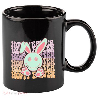 Hoppy Easter Cute Bunny Face Retro Easter Day 11oz C Handle Ceramic Mug