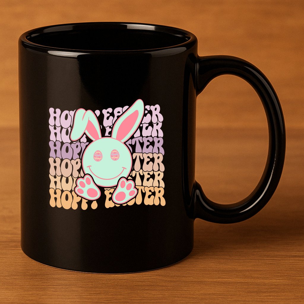 Hoppy Easter Cute Bunny Face Retro Easter Day 11oz C Handle Ceramic Mug