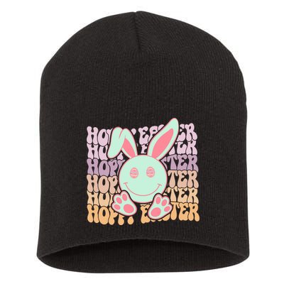 Hoppy Easter Cute Bunny Face Retro Easter Day Short Acrylic Beanie