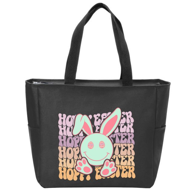 Hoppy Easter Cute Bunny Face Retro Easter Day Zip Tote Bag
