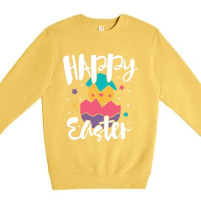 Happy Easter Chick Cute Yellow Chick Easter Holy Week Great Gift Premium Crewneck Sweatshirt