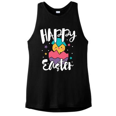 Happy Easter Chick Cute Yellow Chick Easter Holy Week Great Gift Ladies PosiCharge Tri-Blend Wicking Tank