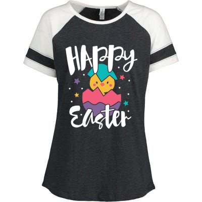 Happy Easter Chick Cute Yellow Chick Easter Holy Week Great Gift Enza Ladies Jersey Colorblock Tee