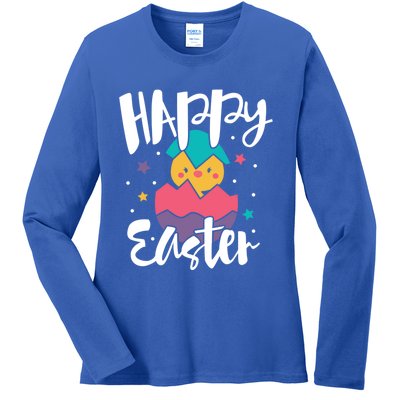 Happy Easter Chick Cute Yellow Chick Easter Holy Week Great Gift Ladies Long Sleeve Shirt