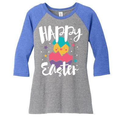 Happy Easter Chick Cute Yellow Chick Easter Holy Week Great Gift Women's Tri-Blend 3/4-Sleeve Raglan Shirt