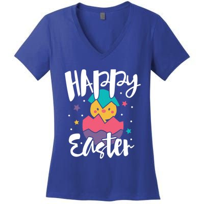 Happy Easter Chick Cute Yellow Chick Easter Holy Week Great Gift Women's V-Neck T-Shirt