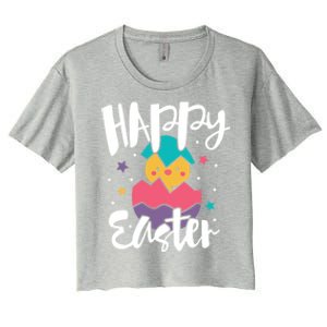 Happy Easter Chick Cute Yellow Chick Easter Holy Week Great Gift Women's Crop Top Tee