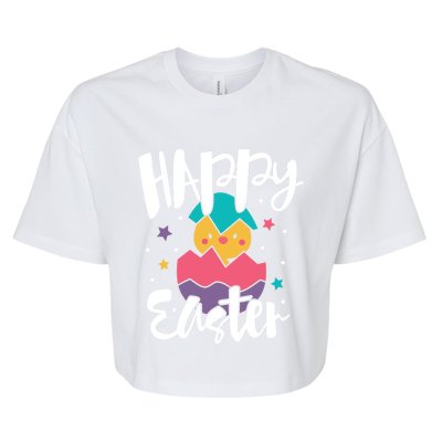 Happy Easter Chick Cute Yellow Chick Easter Holy Week Great Gift Bella+Canvas Jersey Crop Tee