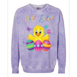 Hello Easter Cute Chick Holiday Colorblast Crewneck Sweatshirt