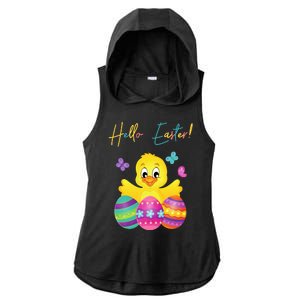 Hello Easter Cute Chick Holiday Ladies PosiCharge Tri-Blend Wicking Draft Hoodie Tank