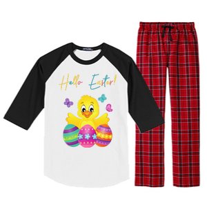 Hello Easter Cute Chick Holiday Raglan Sleeve Pajama Set