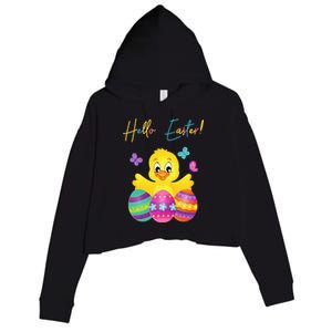 Hello Easter Cute Chick Holiday Crop Fleece Hoodie