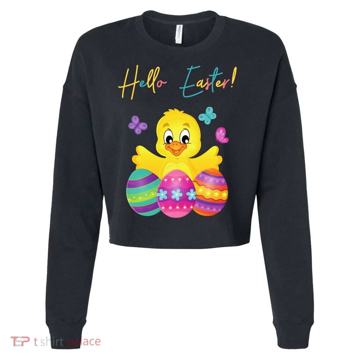 Hello Easter Cute Chick Holiday Cropped Pullover Crew