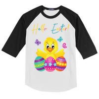 Hello Easter Cute Chick Holiday Kids Colorblock Raglan Jersey