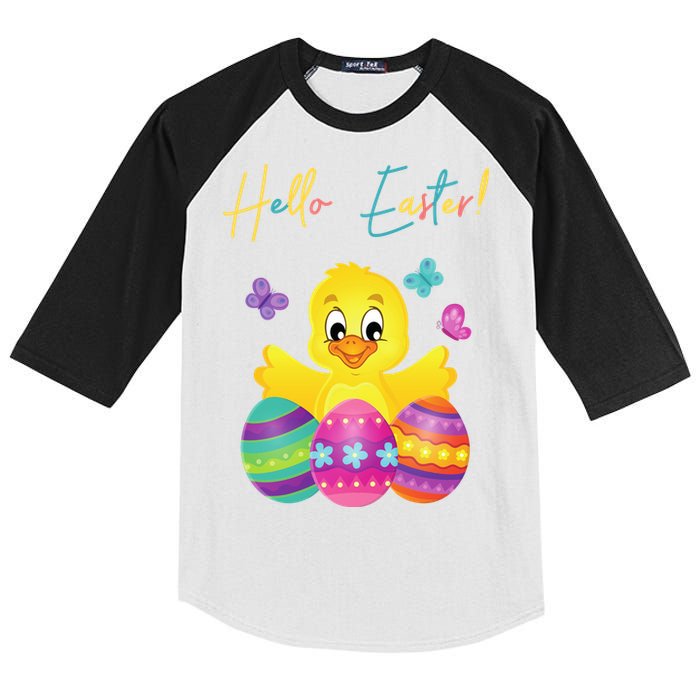 Hello Easter Cute Chick Holiday Kids Colorblock Raglan Jersey
