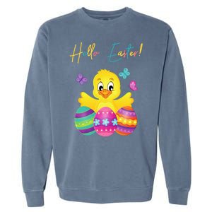 Hello Easter Cute Chick Holiday Garment-Dyed Sweatshirt