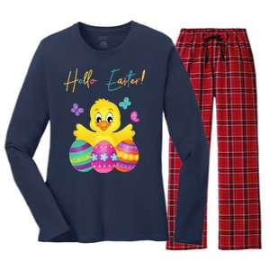 Hello Easter Cute Chick Holiday Women's Long Sleeve Flannel Pajama Set 