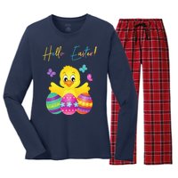 Hello Easter Cute Chick Holiday Women's Long Sleeve Flannel Pajama Set 