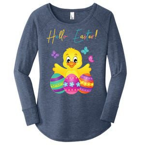 Hello Easter Cute Chick Holiday Women's Perfect Tri Tunic Long Sleeve Shirt