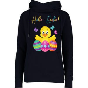 Hello Easter Cute Chick Holiday Womens Funnel Neck Pullover Hood