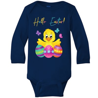 Hello Easter Cute Chick Holiday Baby Long Sleeve Bodysuit