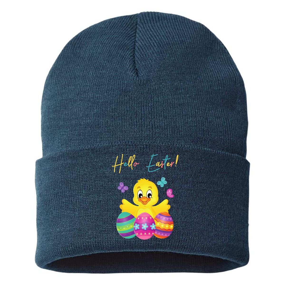 Hello Easter Cute Chick Holiday Sustainable Knit Beanie