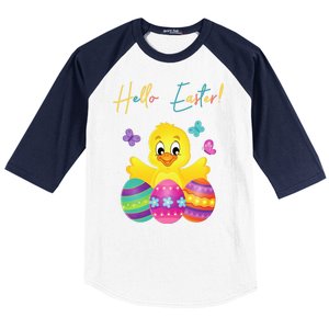 Hello Easter Cute Chick Holiday Baseball Sleeve Shirt