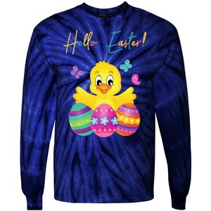 Hello Easter Cute Chick Holiday Tie-Dye Long Sleeve Shirt