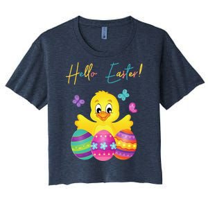 Hello Easter Cute Chick Holiday Women's Crop Top Tee