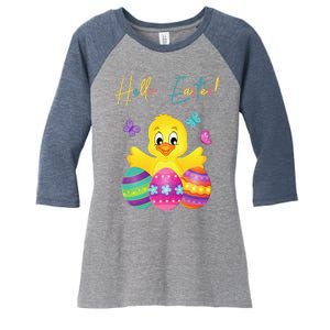 Hello Easter Cute Chick Holiday Women's Tri-Blend 3/4-Sleeve Raglan Shirt