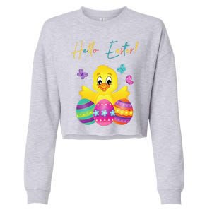 Hello Easter Cute Chick Holiday Cropped Pullover Crew