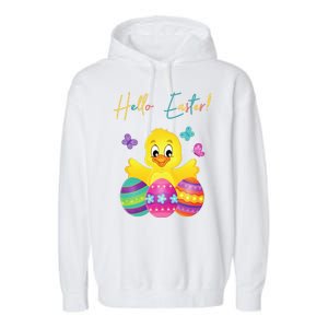 Hello Easter Cute Chick Holiday Garment-Dyed Fleece Hoodie